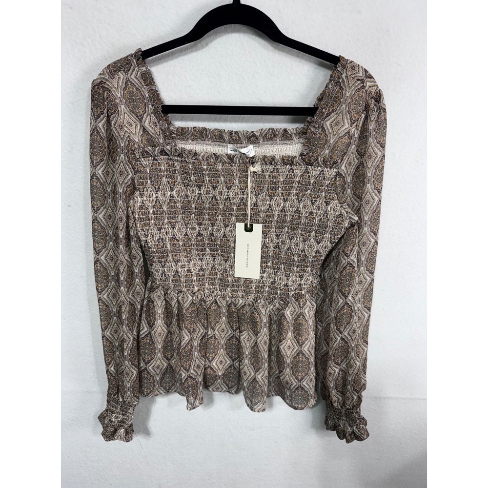 Women's Loom Smocked Peplum Blouse Boho Romantic Long Sleeve Size S New - Picture 5 of 9